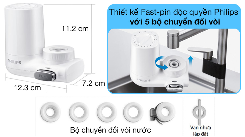 Thiết kế Fast-pin độc quyền của Philips - Thiết bị lọc nước tại vòi Philips AWP3753/98
