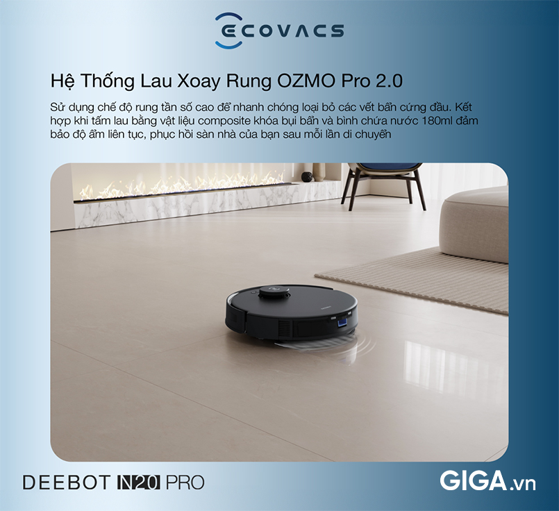 Deebot N20 Pro sử dụng hệ thống lau rung tiên tiến