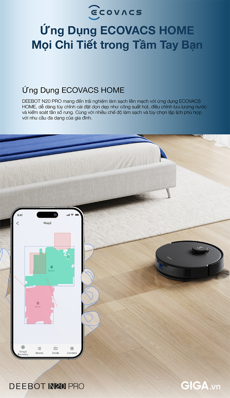 Robot hút bụi lau nhà Ecovacs Deebot N20 Pro kết nối ứng dụng ECOVACS HOME dễ dàng